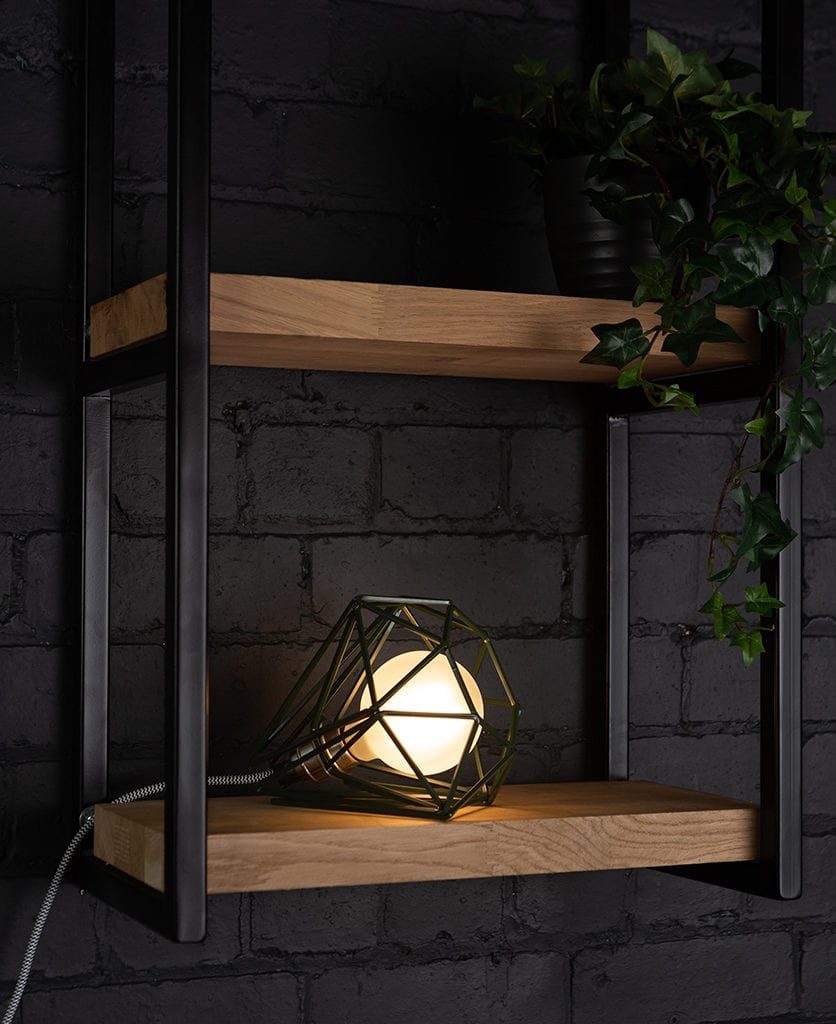 knox industrial shelf brackets with oolong cage table lamp