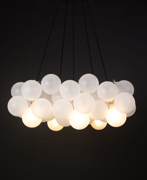 bubble light chandelier with 40 frosted glass orbs and gold bulbholders
