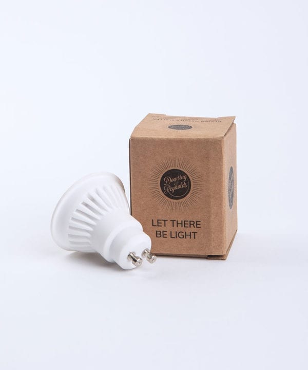 GU10 downlight bulb against white background