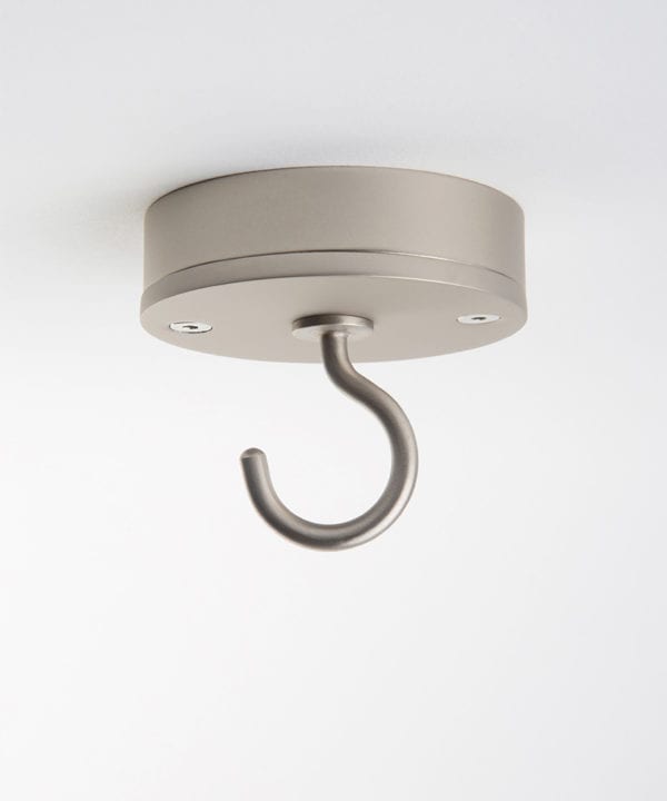 silver ceiling hook against white background