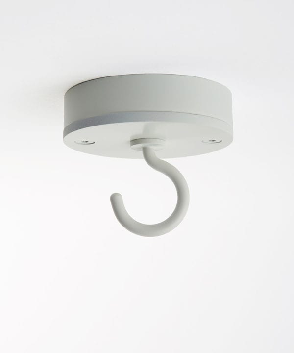 white ceiling hook against white background