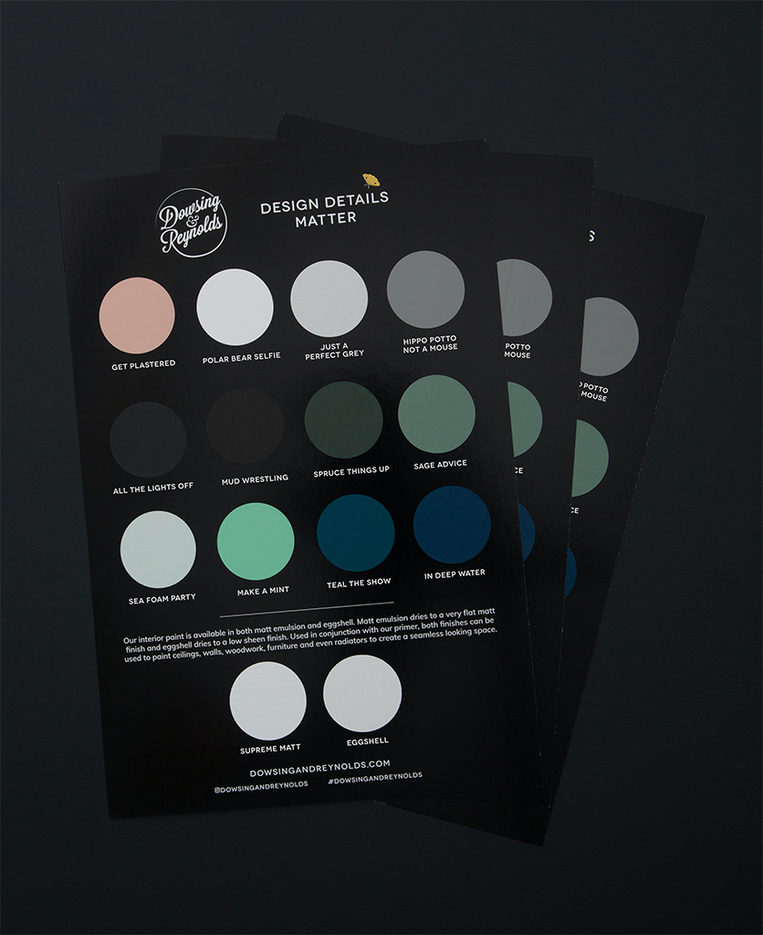 Paint sample colour card on black background