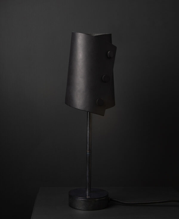 antique black leather table lamp