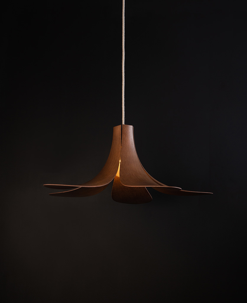 umage jazz ceiling light with linen fabric cable against black background