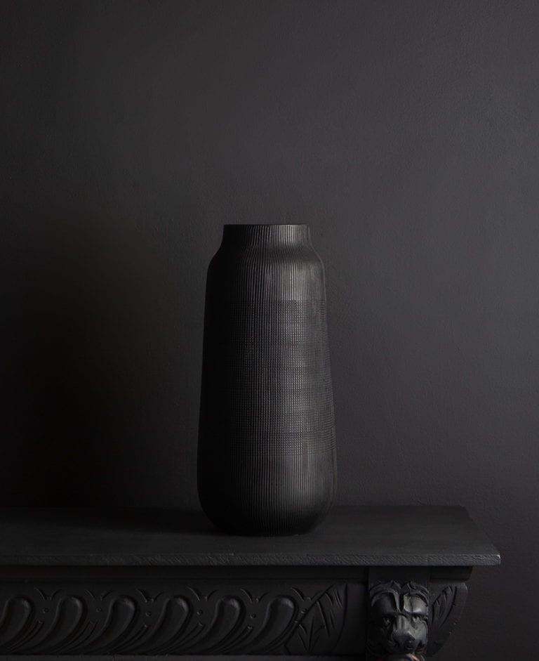 Tall vase Black Textured Vase with Combed Effect