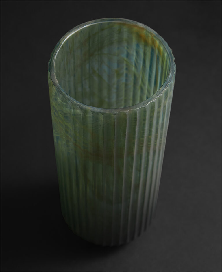 Tall Green Reeded Glass Vase Dowsing & Reynolds