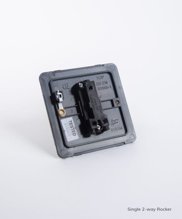 single 2-way rocker switch backplate on white background