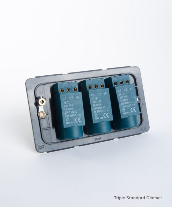 standard triple dimmer backplate on white background
