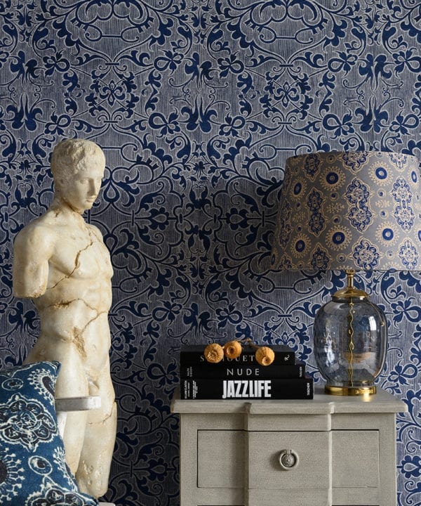 deco trellis blue wallpaper