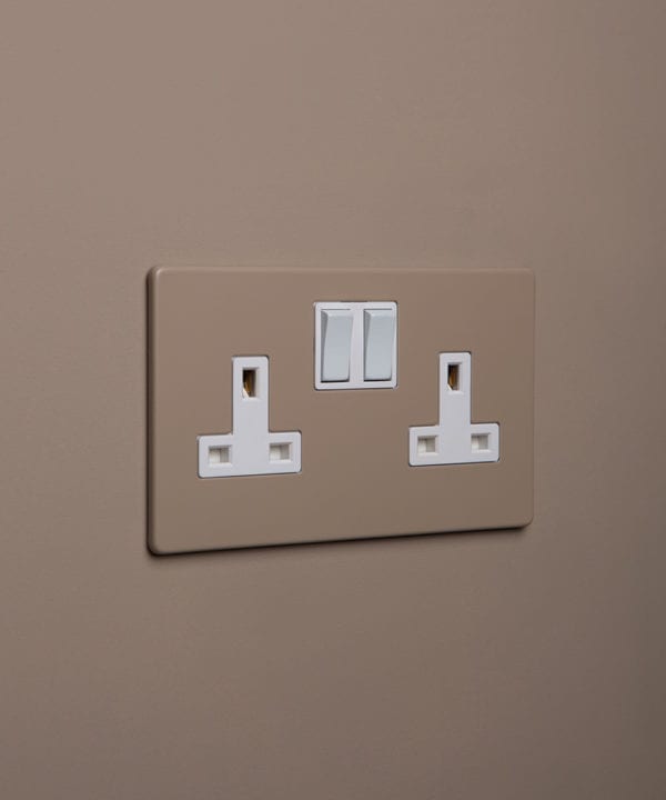 caramel latte double plug socket with white insert on caramel latte background