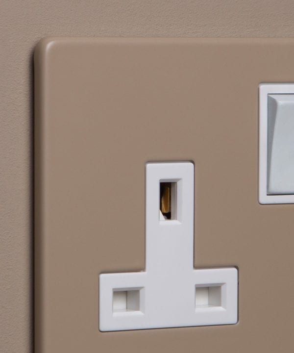 caramel latte and white single socket close up