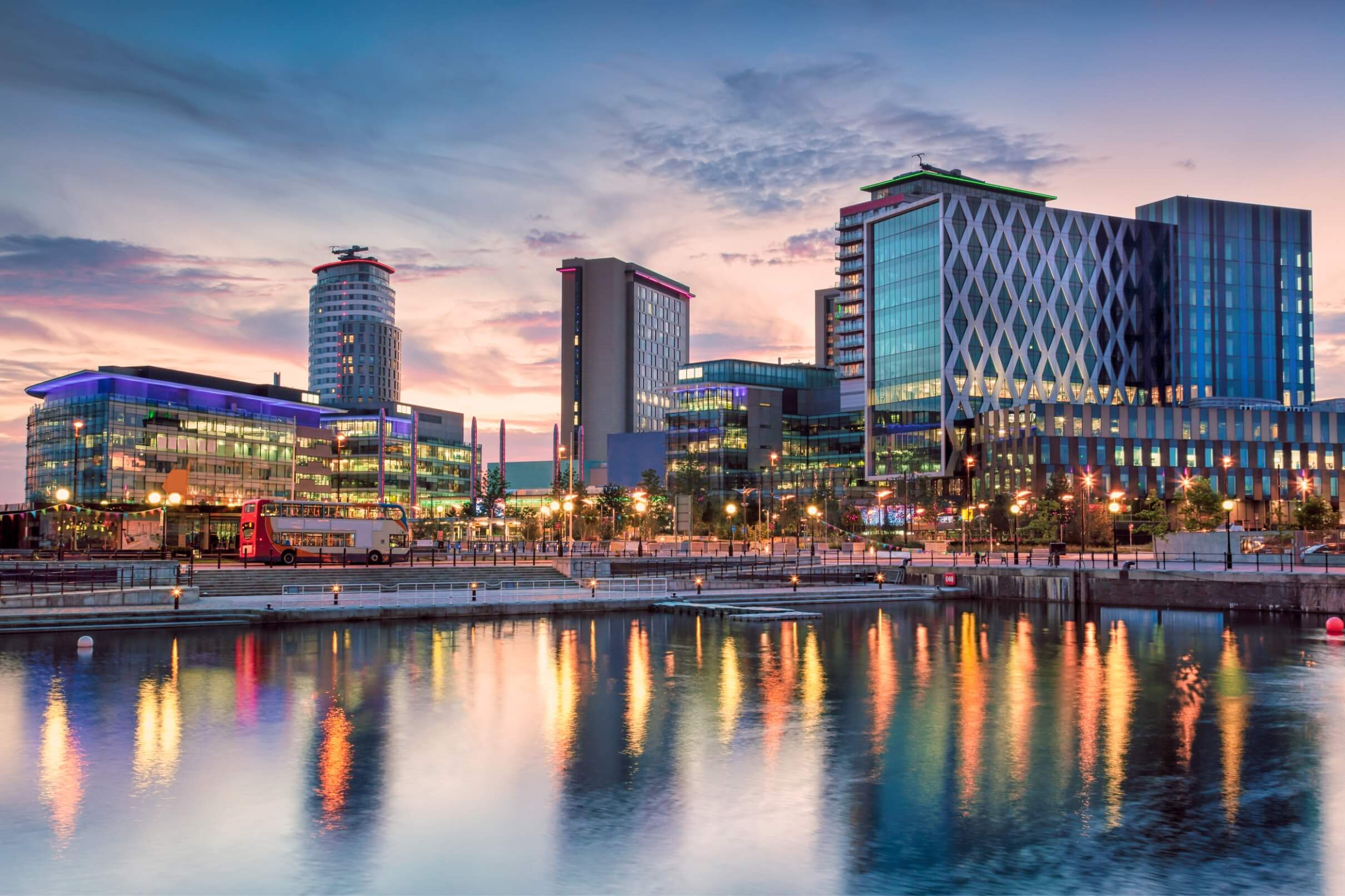 Photo of salfard quays at night time