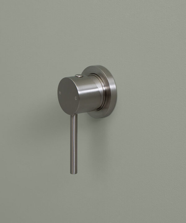 silver wall shower close up of handle