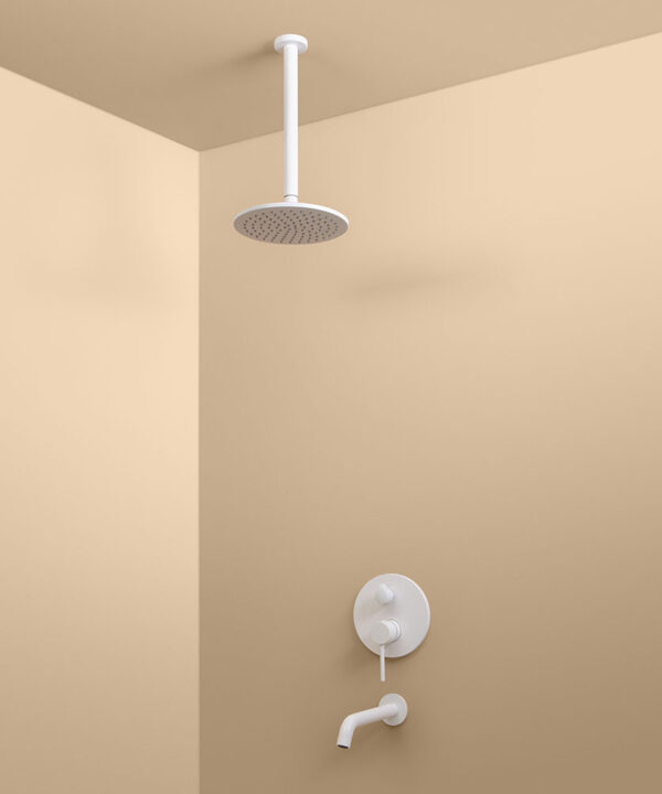 white ceiling shower and bath tap