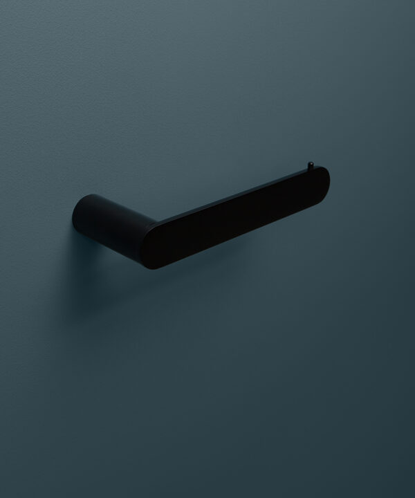 black paper holder on blue background