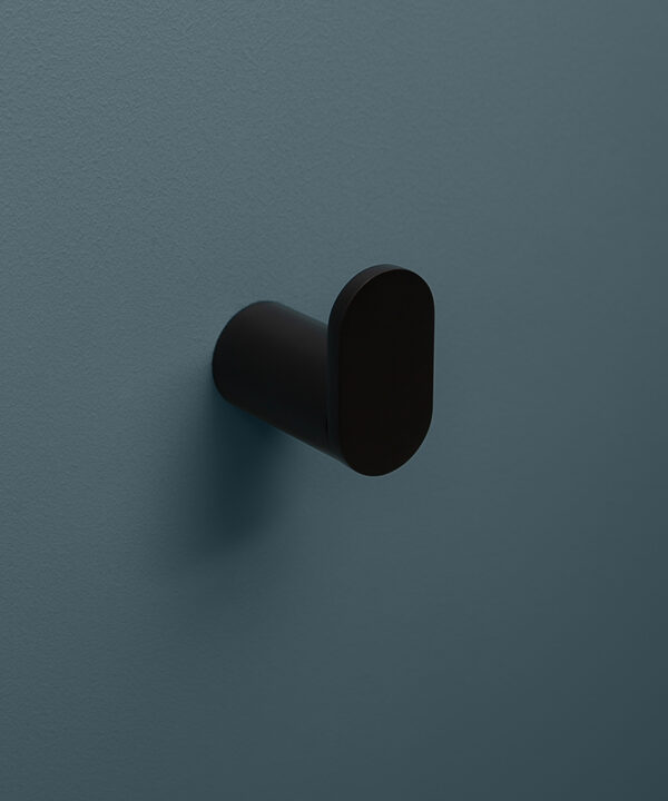 black robe hook on blue background