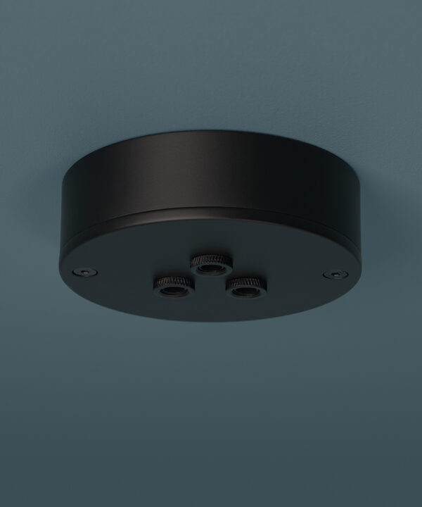 black 3 point ceiling rose on blue background