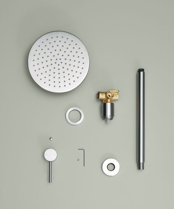 silver modular ceiling shower flat lay