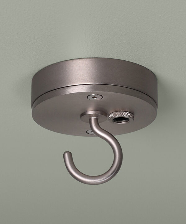 small silver c-hook ceiling rose on grey backgorund