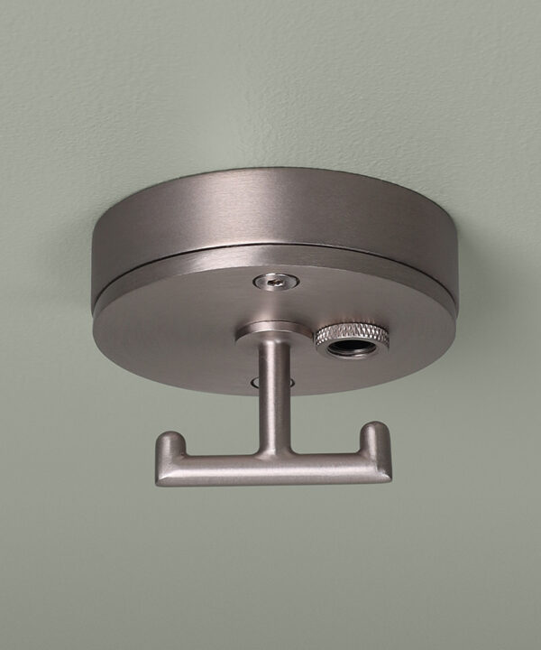 small silver t-hook ceiling rose on grey backgorund