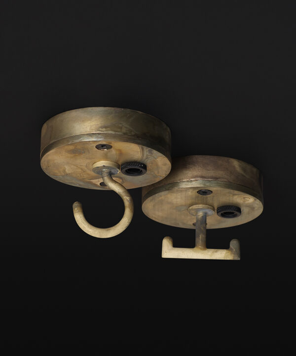 smoked gold t-hook and c-hook ceiling roses on black background