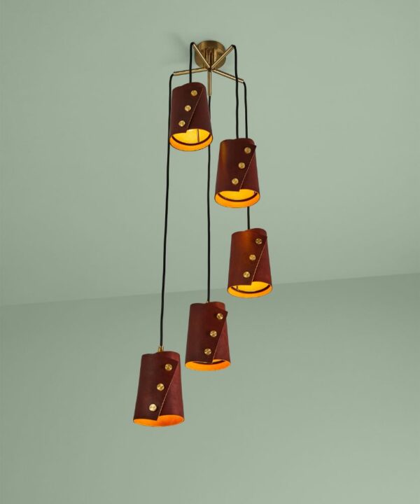 Dark Tan Leather Cuff Multi-Pendant Light