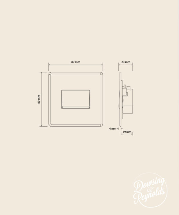 line drawing of a fan switch with dimensions