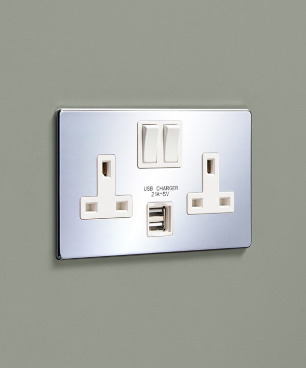 Chrome double socket with USB