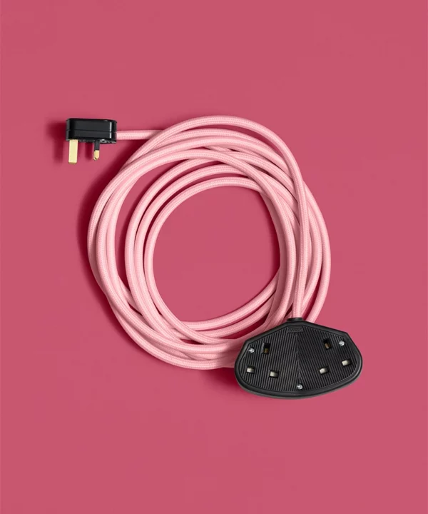 pink fabric extension cable lead with black double plug