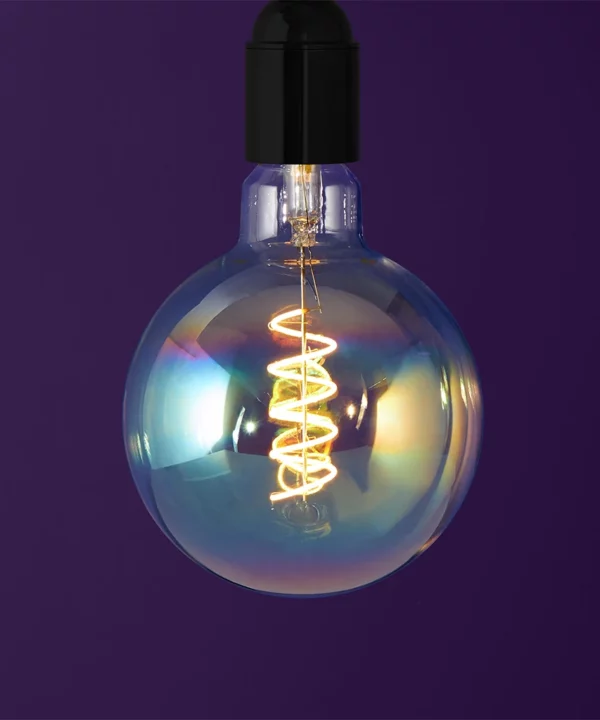 iridescent globe spiral filament LED bulb