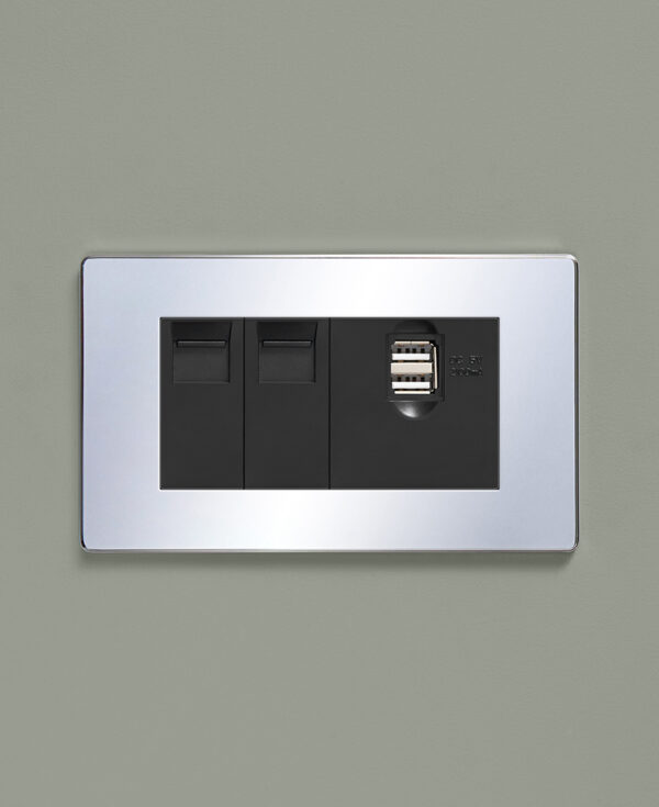 Data Port Rectangular Chrome Quadruple Data Port | Dowsing & Reynolds