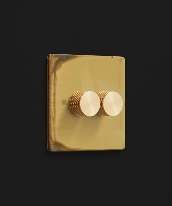 smoked gold double dimmer with gold knurled knobs