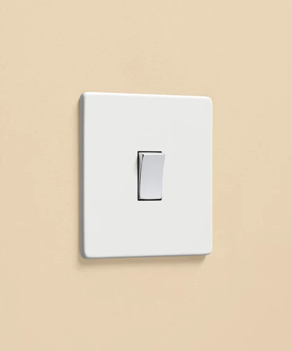 white rocker switch with metal plate and chrome switch
