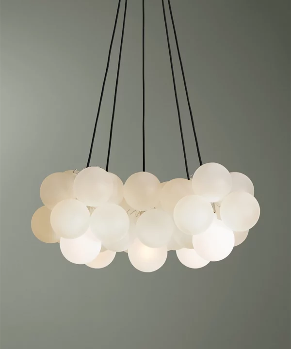 large frosted glass bubble ceiling light against green background