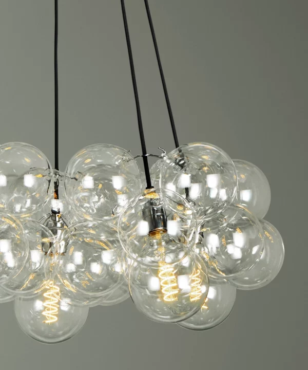 closeup of clear large bubble cloud ceiling light against green background