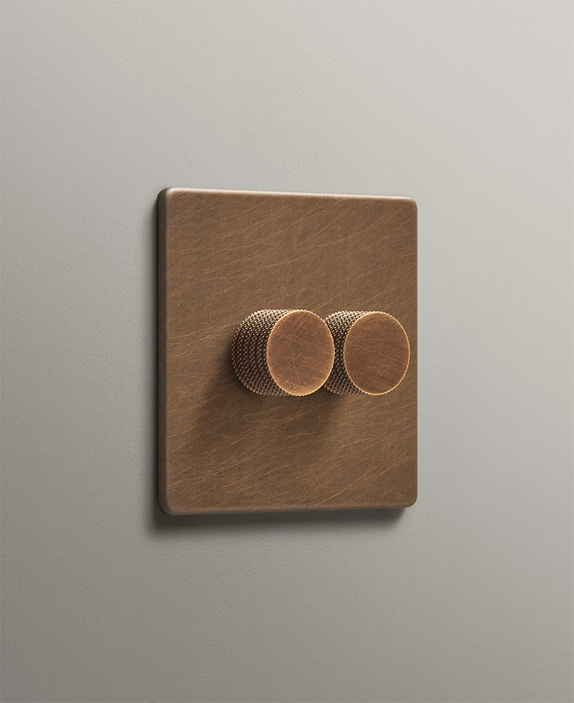 antique brass dimmer switch with matching dimmer knobs