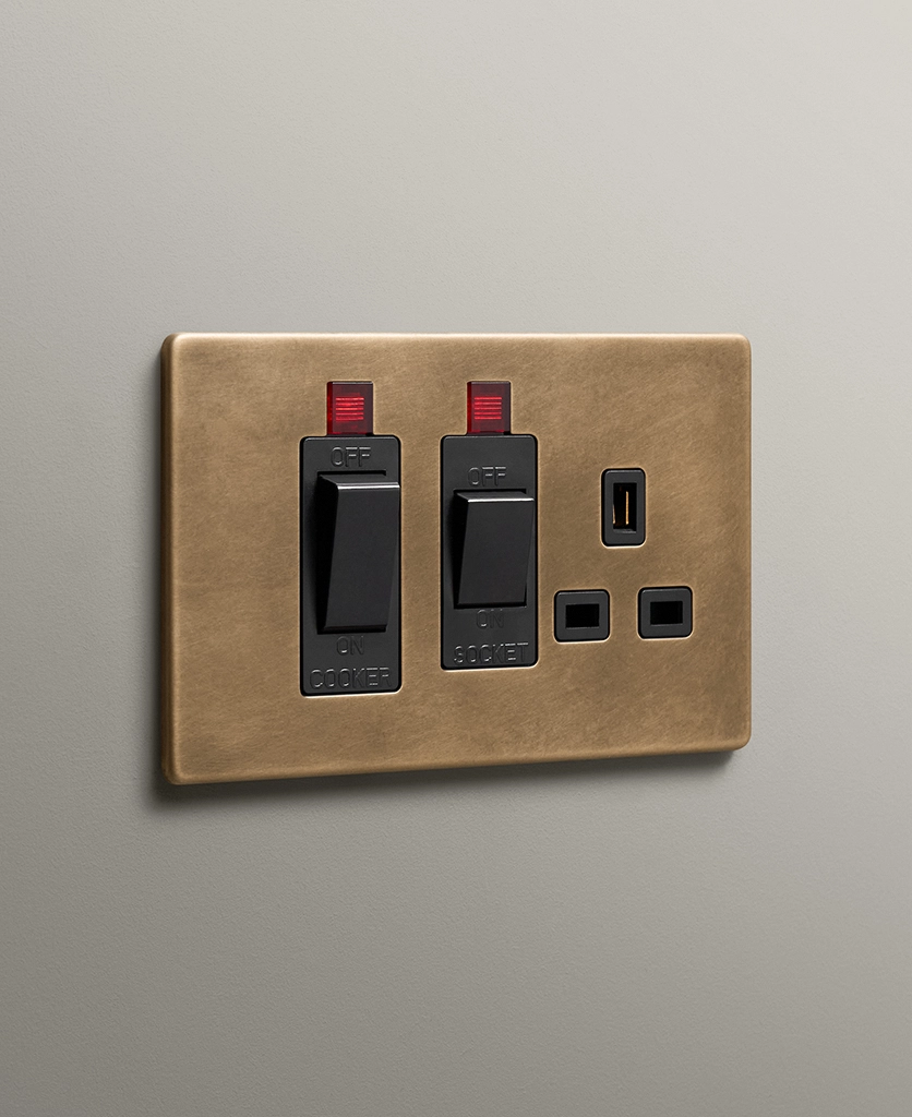 antique brass cooker switch and socket for kitchen
