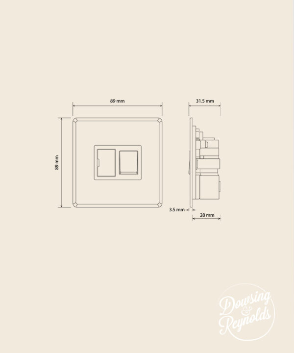 line drawing of a switched fuse spur switch with dimensions