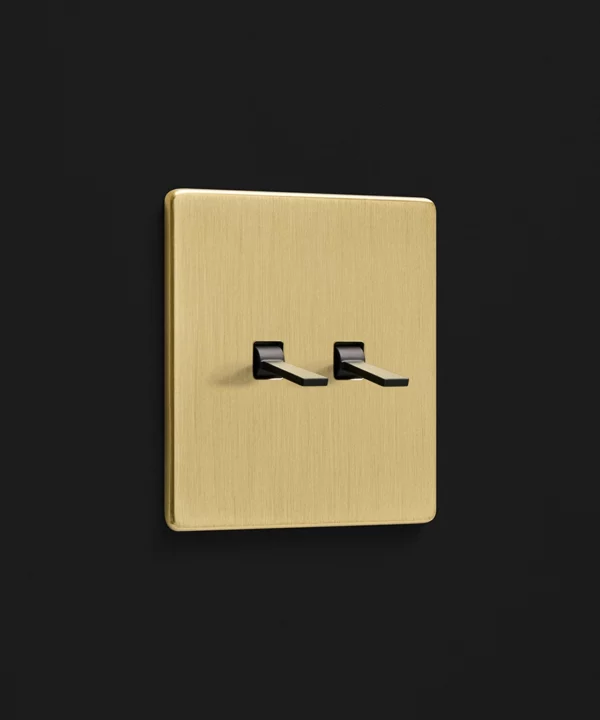 brushed gold light switch 2 gang with modern double tapered toggles