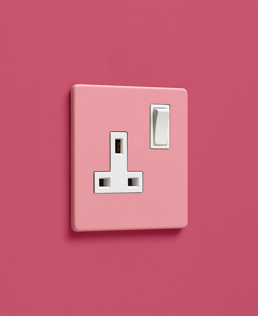 bright pastel pink single 1 gang plug socket