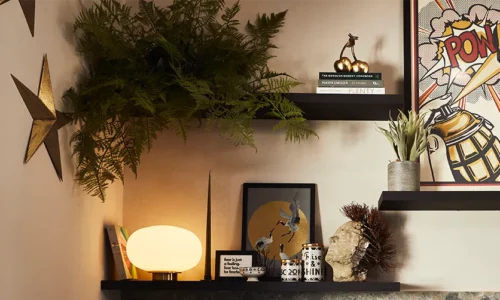 cosy corner lit with an ambient table lamp