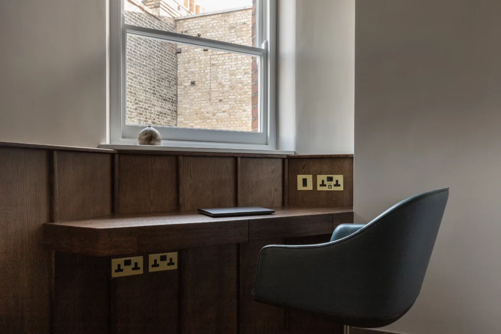 gold sockets on a wooden desk
