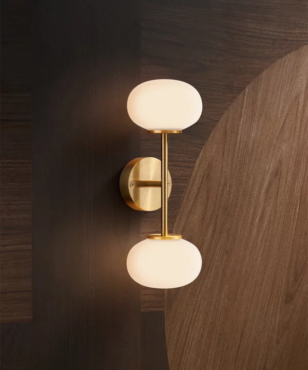 two bulb gold metal wall light