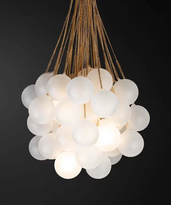large bubble chandelier light with gold chains