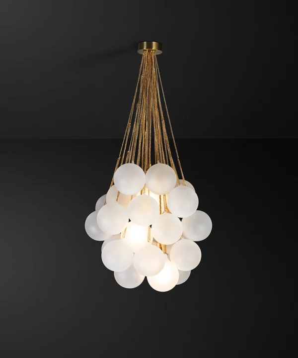 cold chain bubble ceiling light with opaque glass baubles