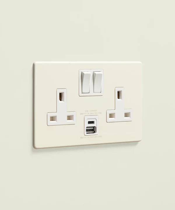 whipped cream 2 gang double socket with USB and USBC charging ports