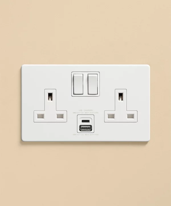 white double socket 2 gang USB USBC