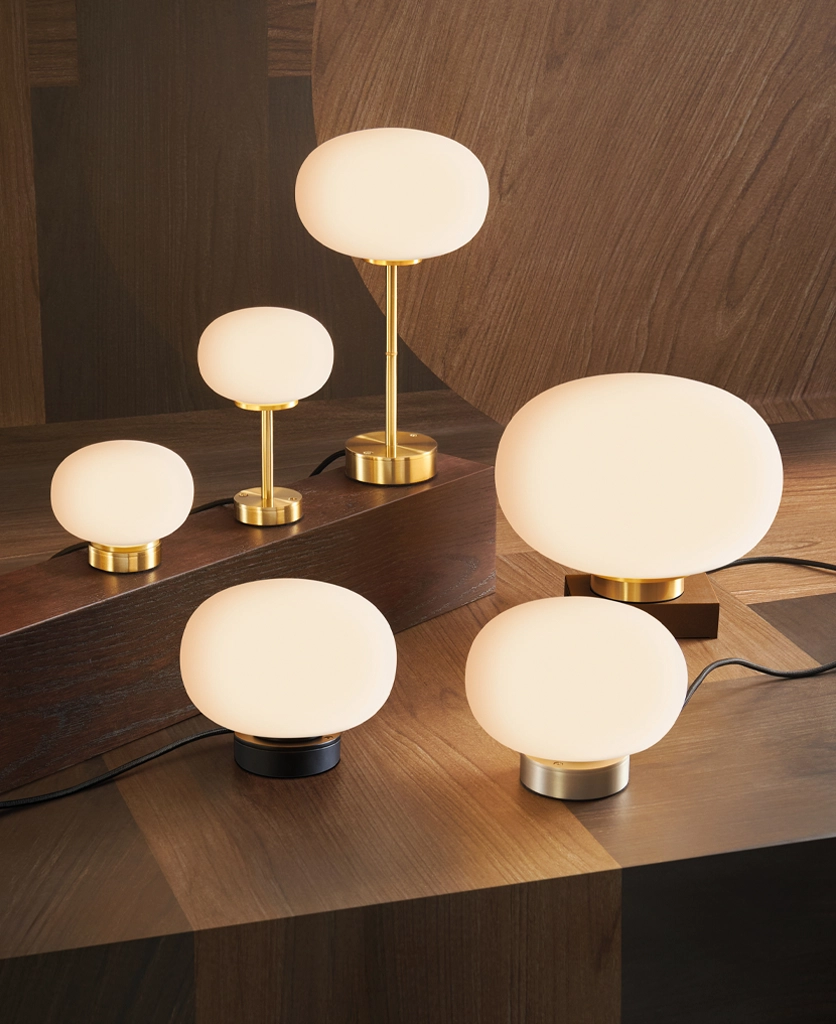 Waldorf lighting range table lamps with softly diffusing frosted glass shades
