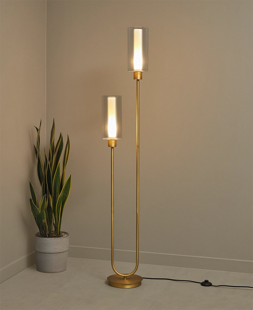 Gold Grantley Ribbed Glass Floor Lamp Dowsing Reynolds
