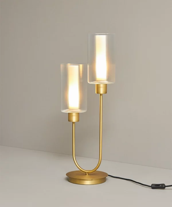 Gold two light table lamp with glass shades for modern homes